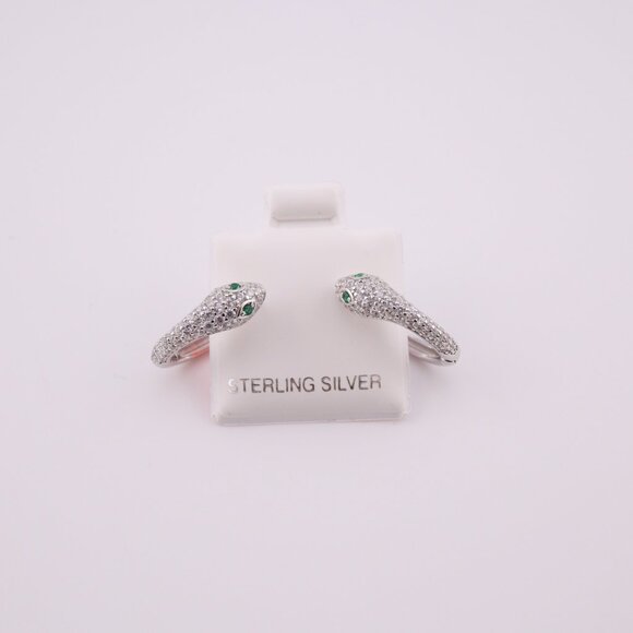 Women's Sterling Silver Snake Hoop Earrings with Green CZ Eyes Unique & Bold ** - Picture 4 of 9